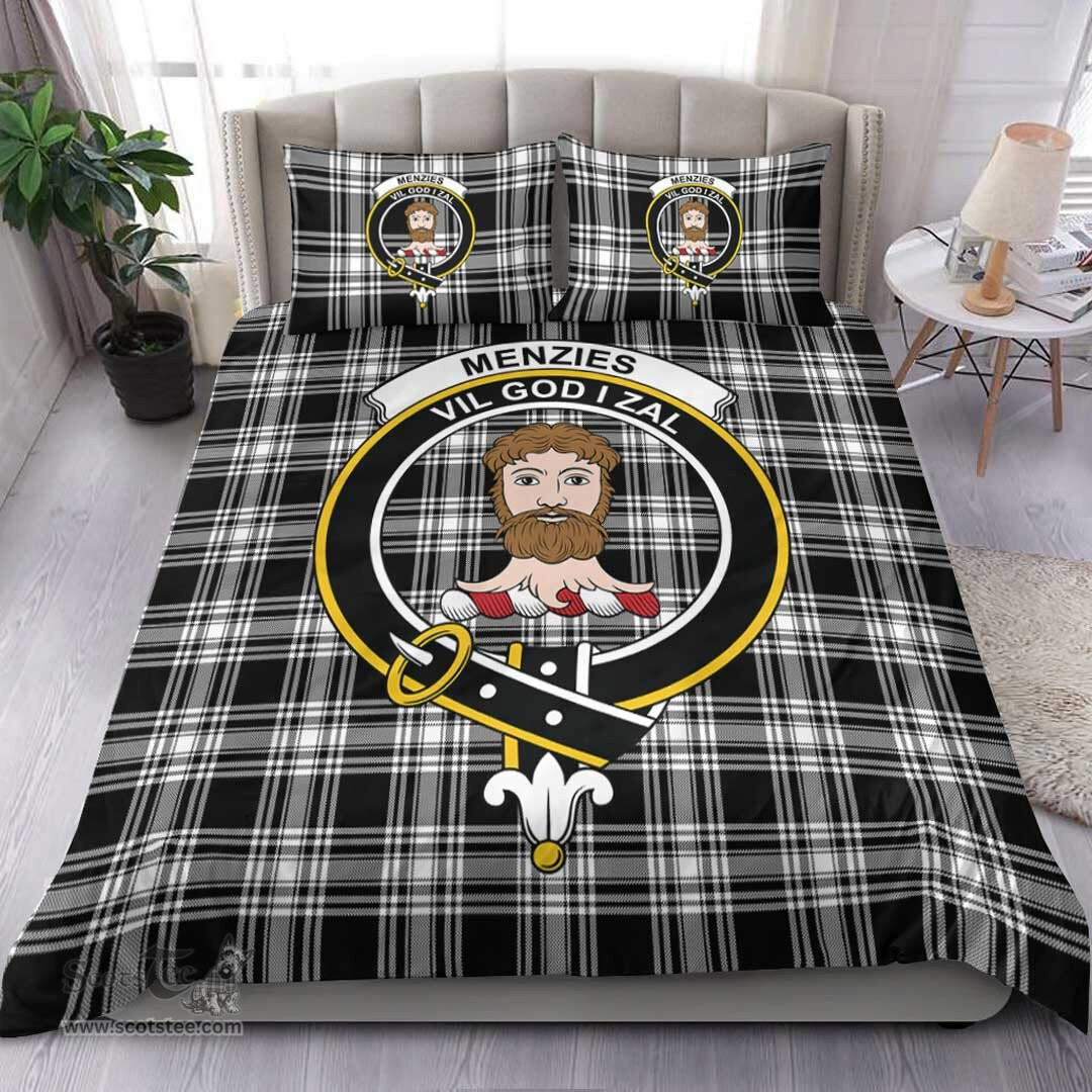 Scottish Menzies Black & White Modern Clan Tartan Bedding Set - Crest Classic Scottish Plaid Tartan Plaid