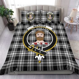 Scottish Menzies Black & White Modern Clan Tartan Bedding Set - Crest Classic Scottish Plaid Tartan Plaid