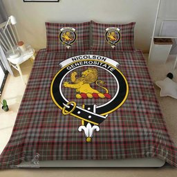Scottish Nicolson Hunting Weathered Clan Tartan Bedding Set - Crest Classic Scottish Plaid Tartan Plaid