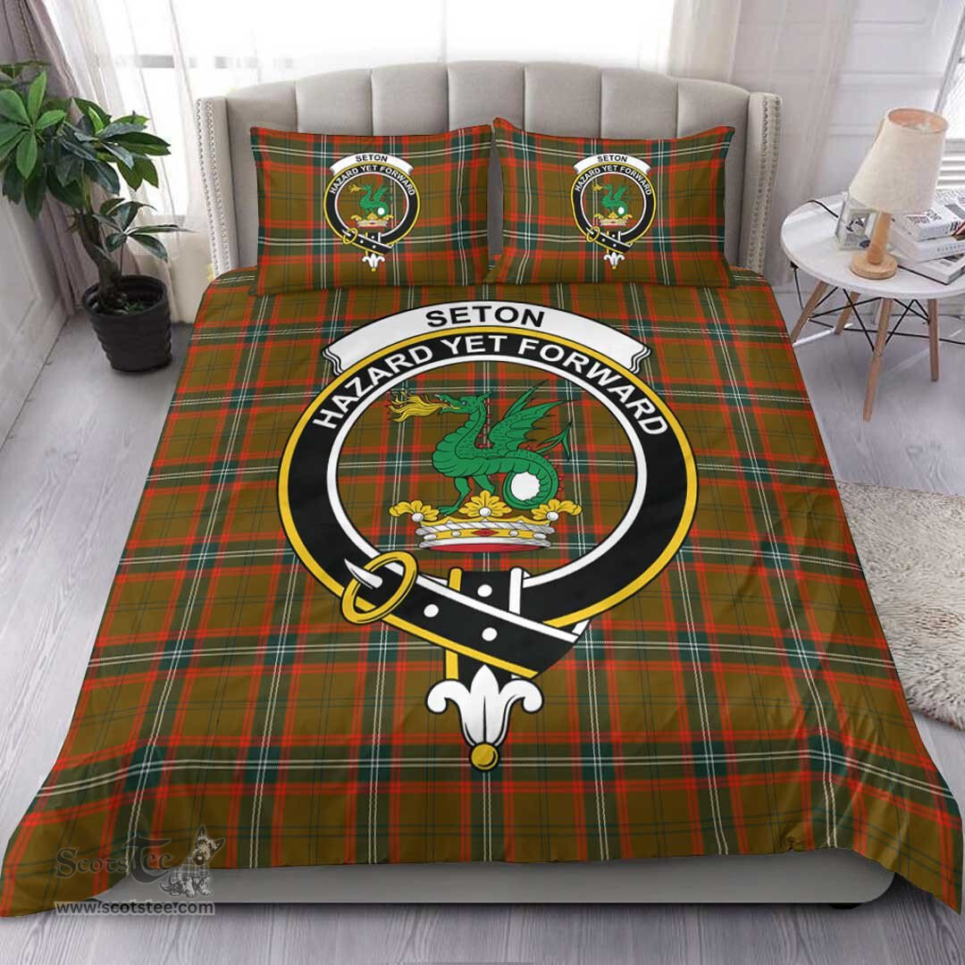 Scottish Seton Hunting Modern Clan Tartan Bedding Set - Crest Classic Scottish Plaid Tartan Plaid
