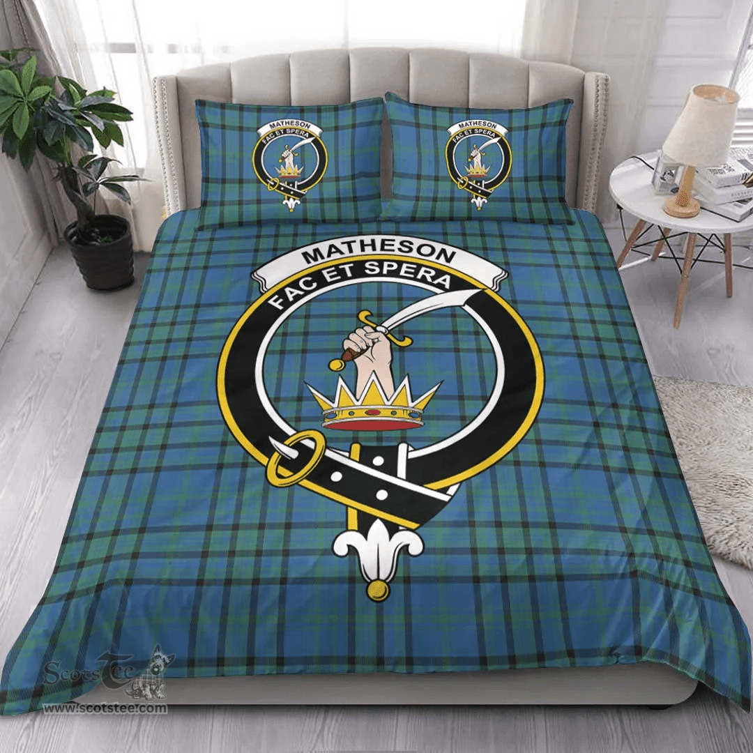 Scottish Matheson Hunting Ancient Clan Tartan Bedding Set - Crest Classic Scottish Plaid Tartan Plaid