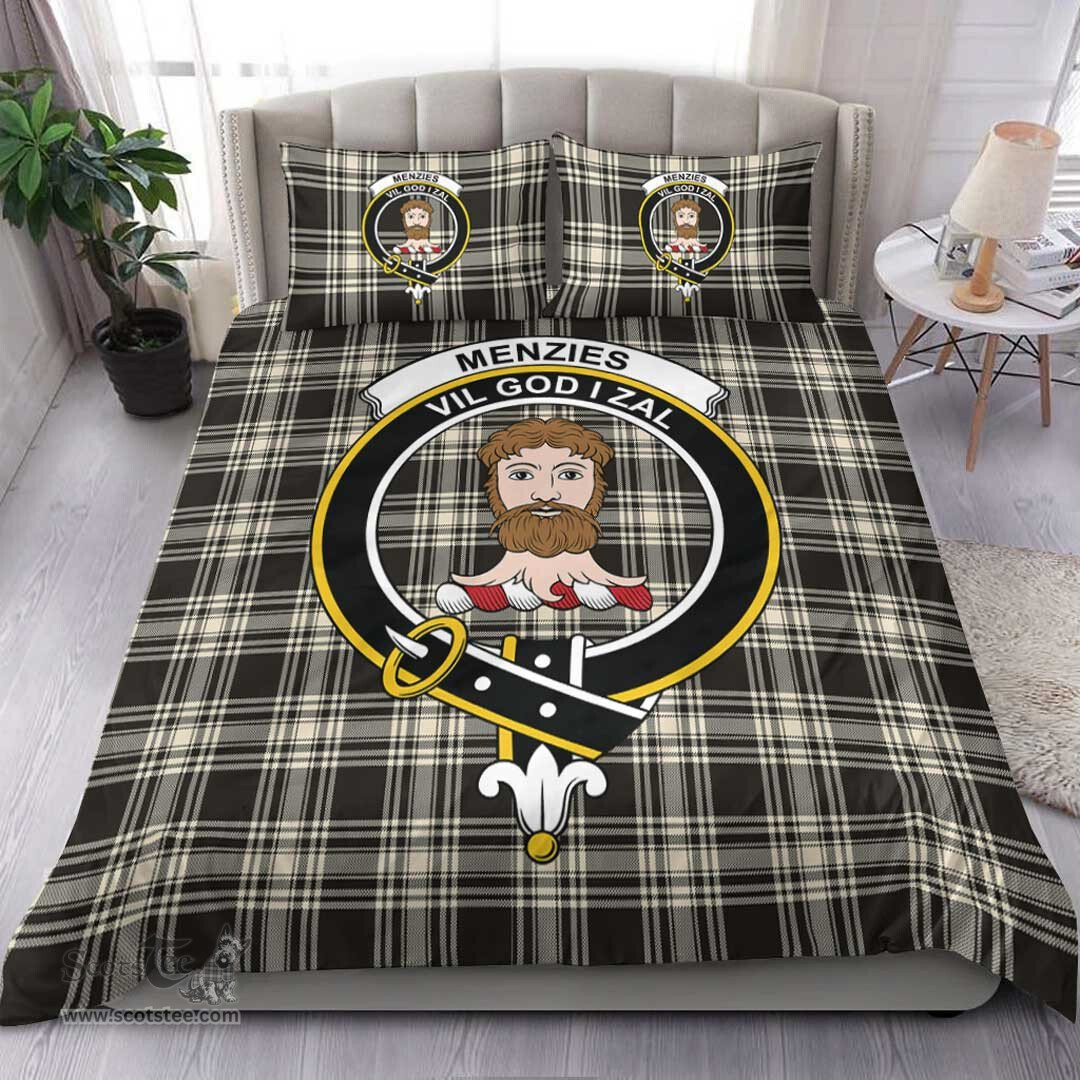 Scottish Menzies Black & White Ancient Clan Tartan Bedding Set - Crest Classic Scottish Plaid Tartan Plaid