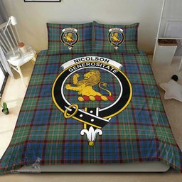 Scottish Nicolson Hunting Ancient Clan Tartan Bedding Set - Crest Classic Scottish Plaid Tartan Plaid