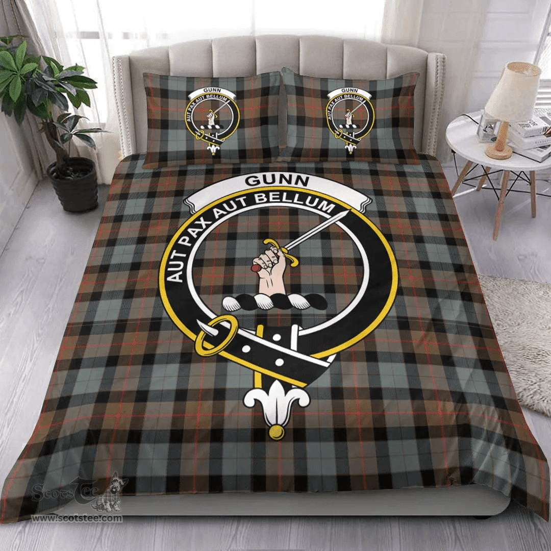 Scottish Gunn Weathered Clan Tartan Bedding Set - Crest Classic Scottish Plaid Tartan Plaid