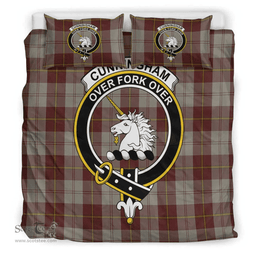 Scottish Cunningham Burgundy Dancers Clan Tartan Bedding Set - Crest Classic Scottish Plaid Tartan Plaid