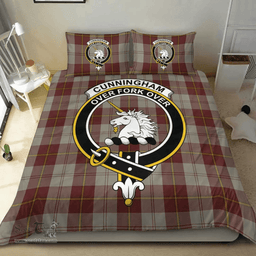 Scottish Cunningham Burgundy Dancers Clan Tartan Bedding Set - Crest Classic Scottish Plaid Tartan Plaid