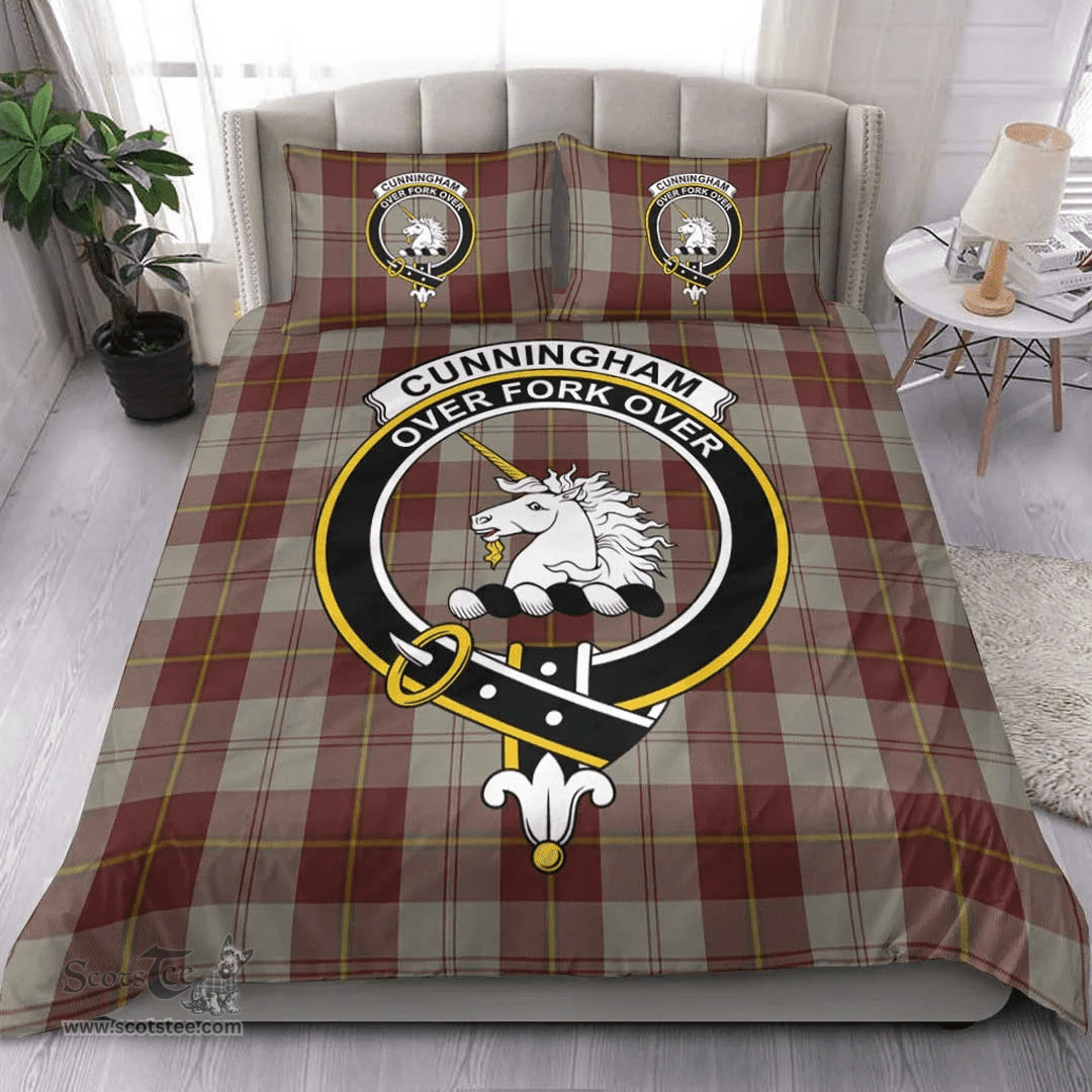 Scottish Cunningham Burgundy Dancers Clan Tartan Bedding Set - Crest Classic Scottish Plaid Tartan Plaid