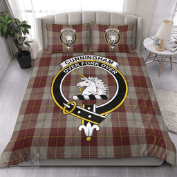 Scottish Cunningham Burgundy Dancers Clan Tartan Bedding Set - Crest Classic Scottish Plaid Tartan Plaid