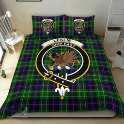 Scottish Leslie Hunting Ancient Clan Tartan Bedding Set - Crest Classic Scottish Plaid Tartan Plaid