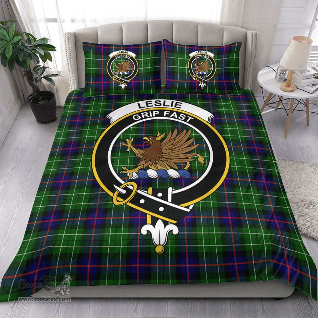 Scottish Leslie Hunting Ancient Clan Tartan Bedding Set - Crest Classic Scottish Plaid Tartan Plaid