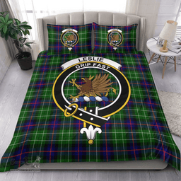 Scottish Leslie Hunting Ancient Clan Tartan Bedding Set - Crest Classic Scottish Plaid Tartan Plaid