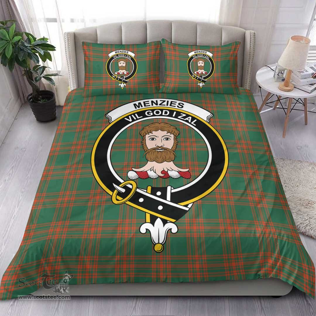 Scottish Menzies Green Ancient Clan Tartan Bedding Set - Crest Classic Scottish Plaid Tartan Plaid