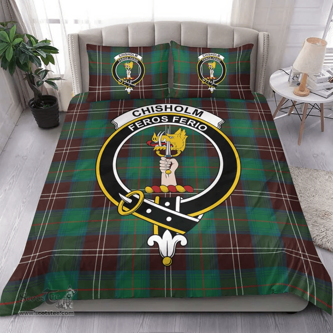 Scottish Chisholm Hunting Ancient Clan Tartan Bedding Set - Crest Classic Scottish Plaid Tartan Plaid