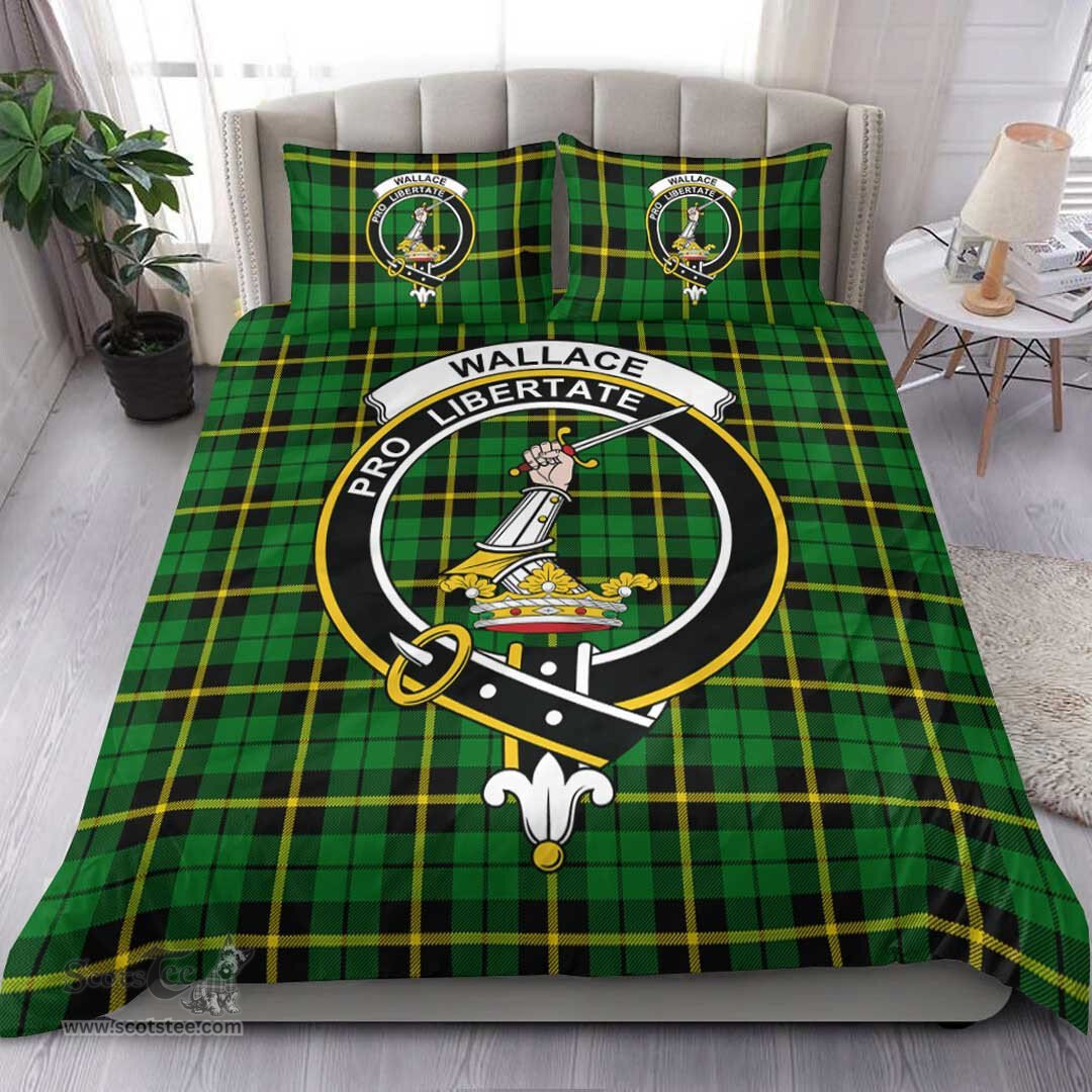 Scottish Wallace Hunting Green Clan Tartan Bedding Set - Crest Classic Scottish Plaid Tartan Plaid