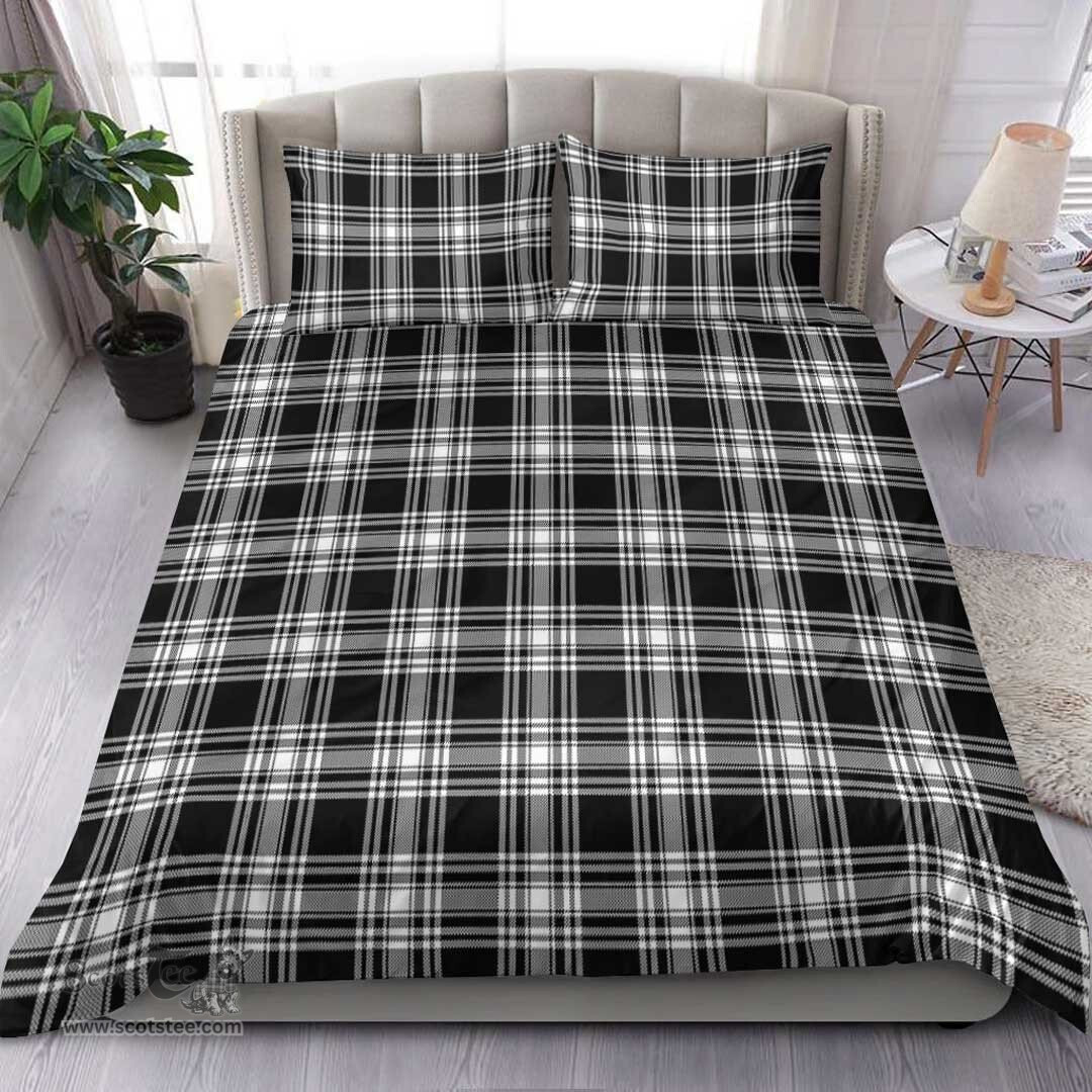 Scottish Menzies Black & White Modern Clan Tartan Bedding Set - Classic Scottish Plaid Tartan Plaid