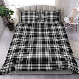 Scottish Menzies Black & White Modern Clan Tartan Bedding Set - Classic Scottish Plaid Tartan Plaid