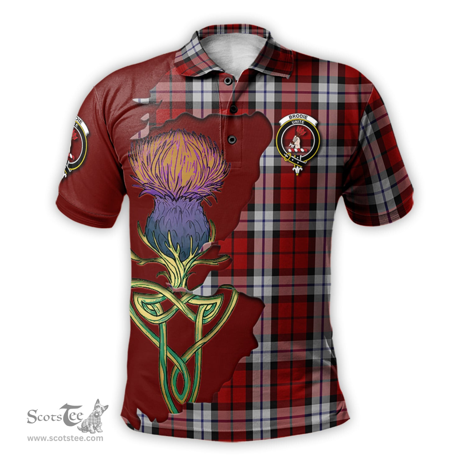 Scottish Brodie Dress Clan Tartan with Thistle and Scotland Map Tartan Plaid Polo Shirt Scottish Plaid Tartan Plaid - ScotsTee - scotstee.com