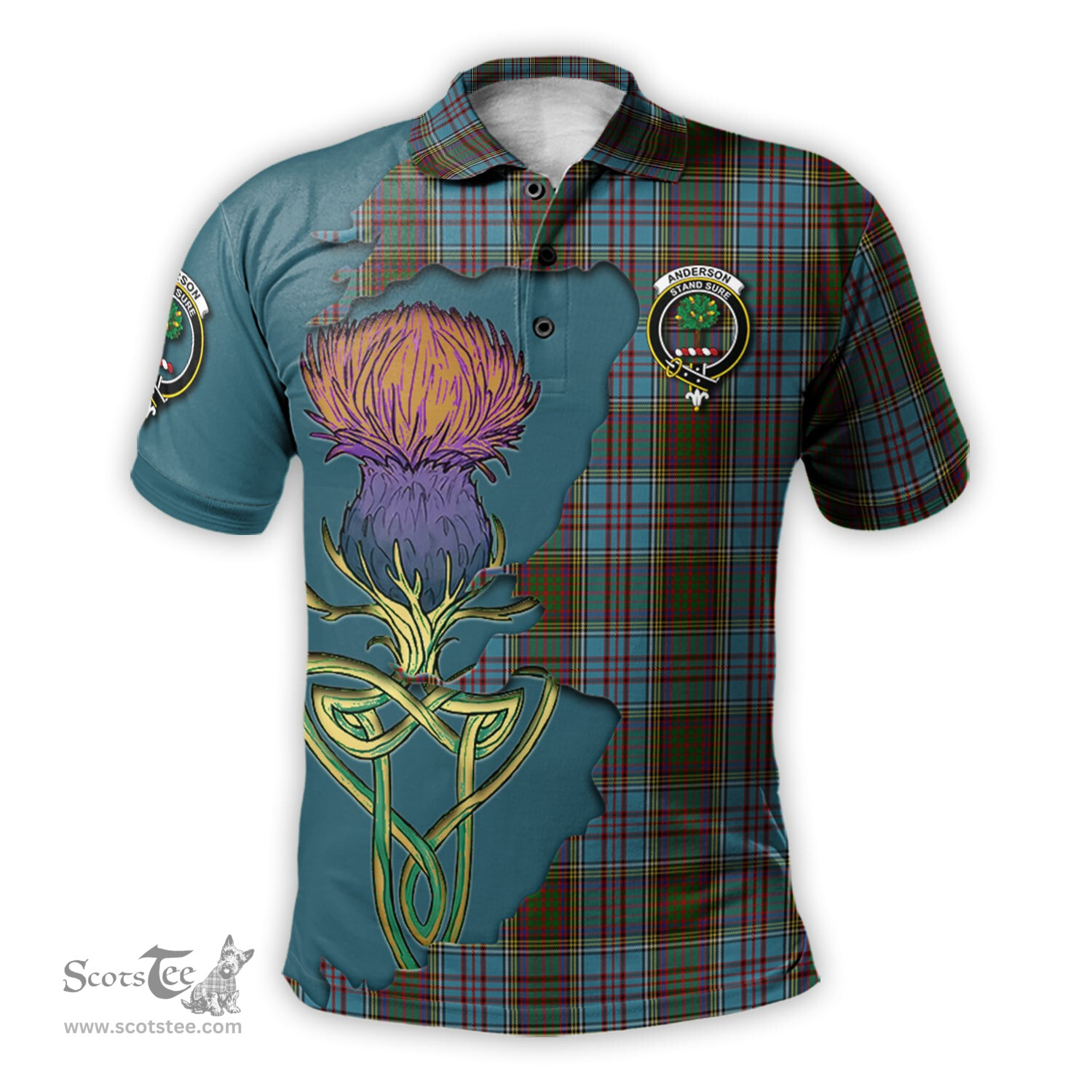Scottish Anderson Clan Tartan with Thistle and Scotland Map Tartan Plaid Polo Shirt Scottish Plaid Tartan Plaid - ScotsTee - scotstee.com