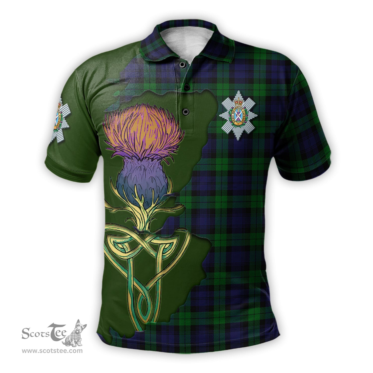 Scottish Black Watch Clan Tartan with Thistle and Scotland Map Tartan Plaid Polo Shirt Scottish Plaid Tartan Plaid - ScotsTee - scotstee.com