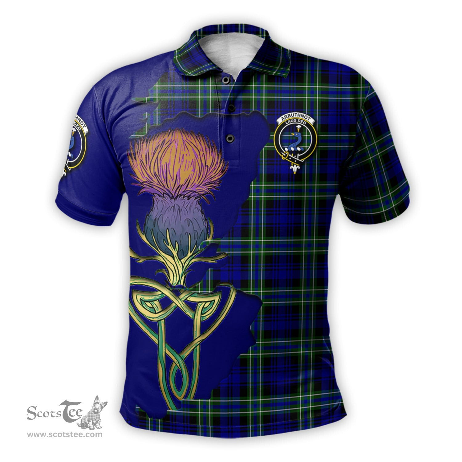 Scottish Arbuthnot Modern Clan Tartan with Thistle and Scotland Map Tartan Plaid Polo Shirt Scottish Plaid Tartan Plaid - ScotsTee - scotstee.com