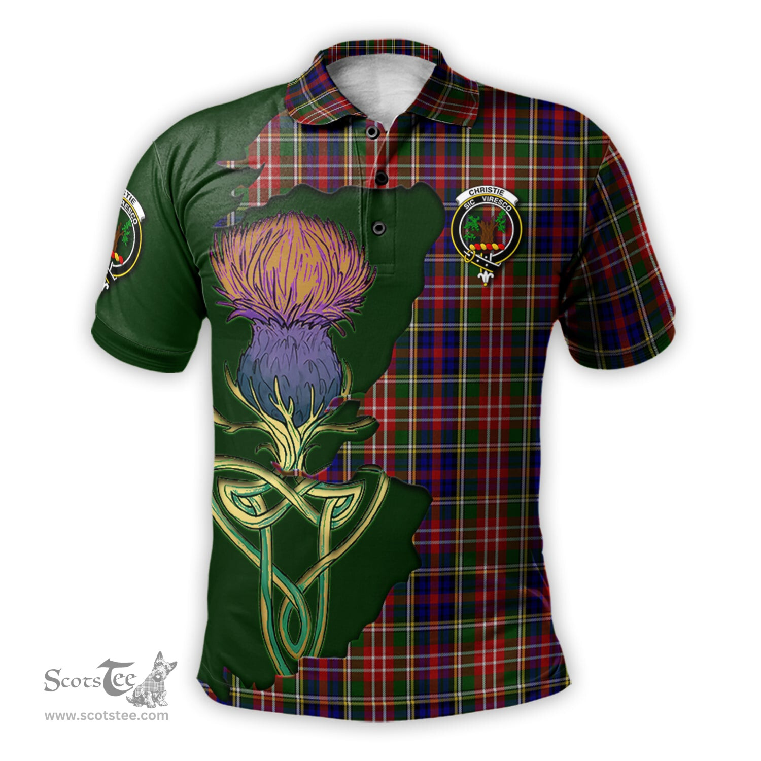 Scottish Christie Clan Tartan with Thistle and Scotland Map Tartan Plaid Polo Shirt Scottish Plaid Tartan Plaid - ScotsTee - scotstee.com