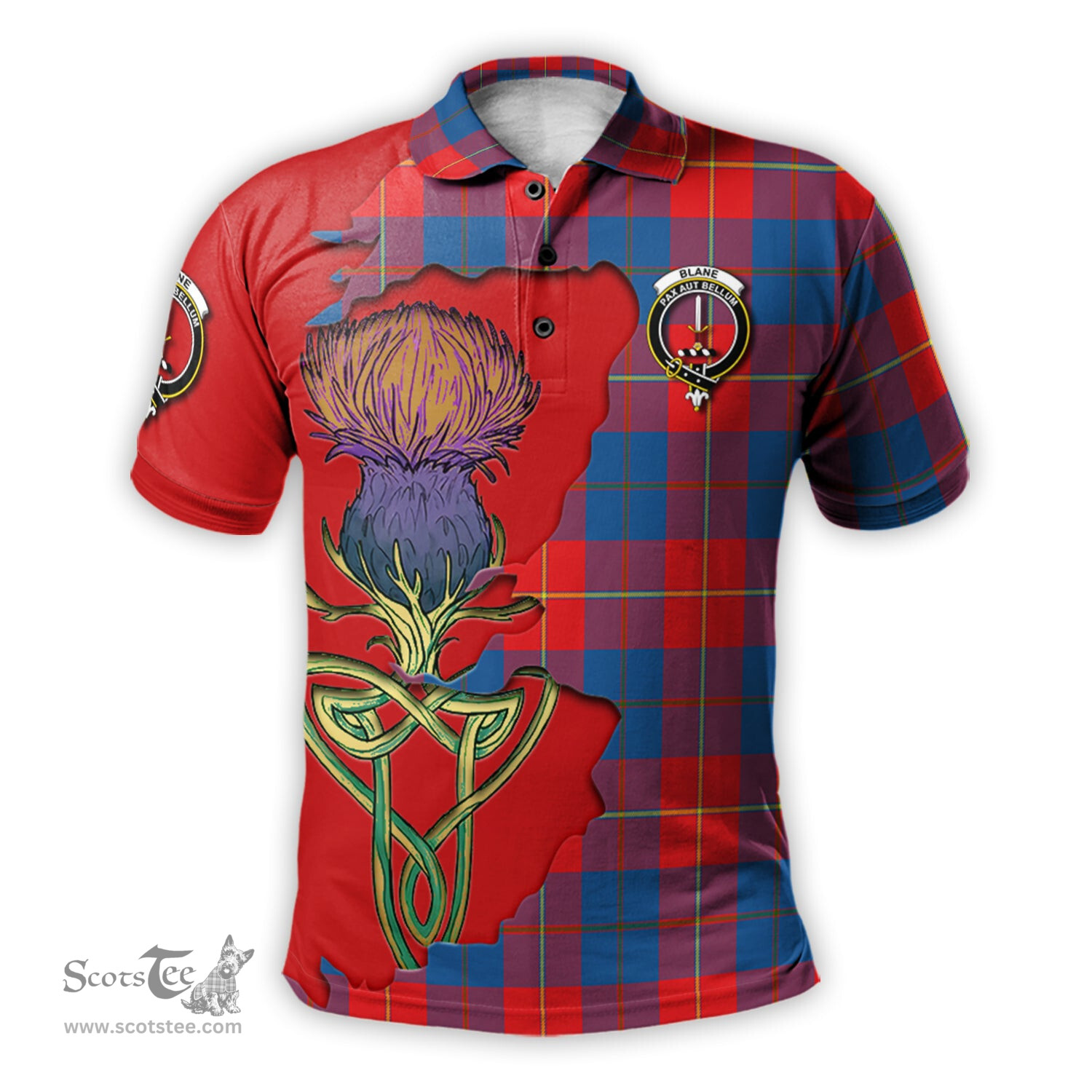 Scottish Blane Clan Tartan with Thistle and Scotland Map Tartan Plaid Polo Shirt Scottish Plaid Tartan Plaid - ScotsTee - scotstee.com