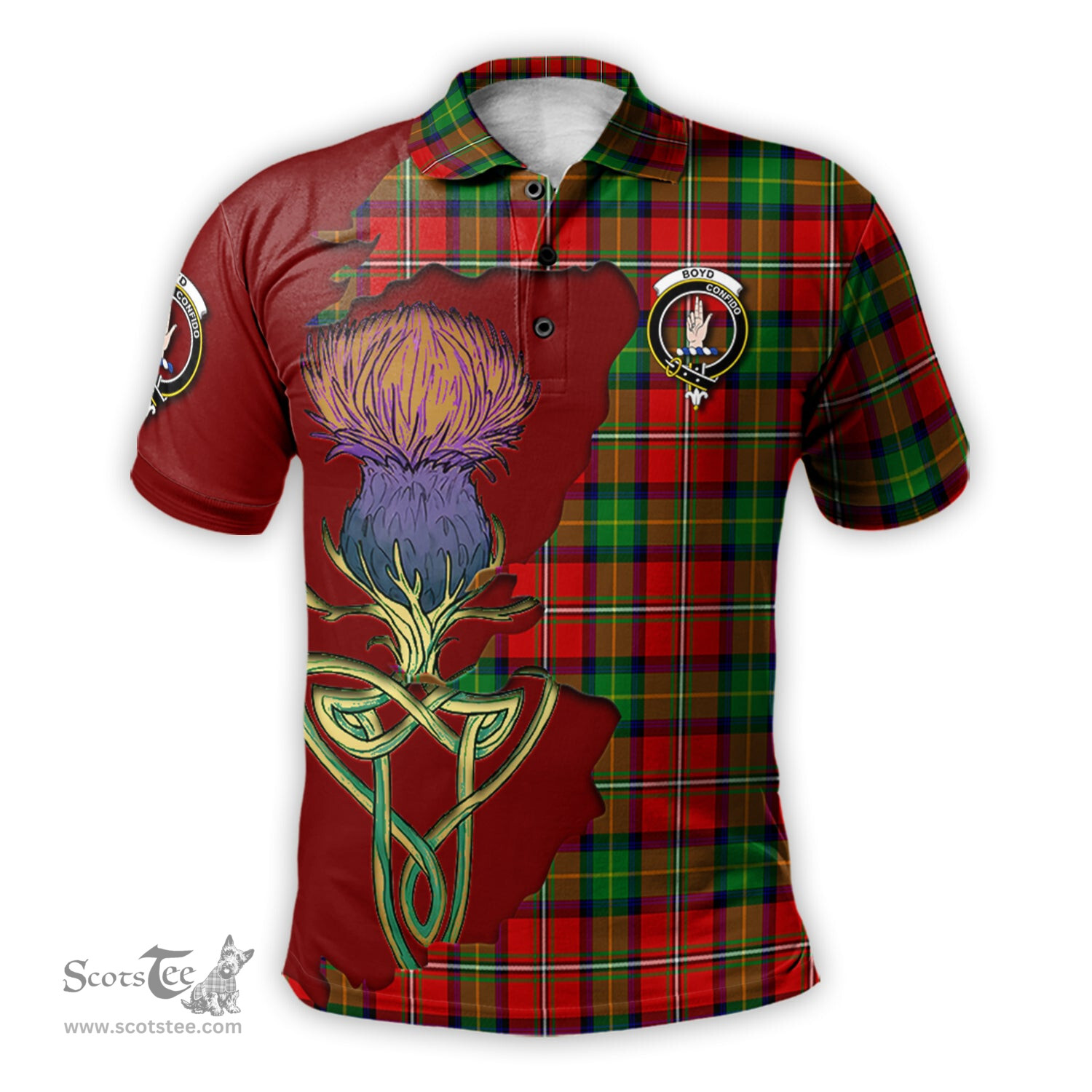 Scottish Boyd Modern Clan Tartan with Thistle and Scotland Map Tartan Plaid Polo Shirt Scottish Plaid Tartan Plaid - ScotsTee - scotstee.com
