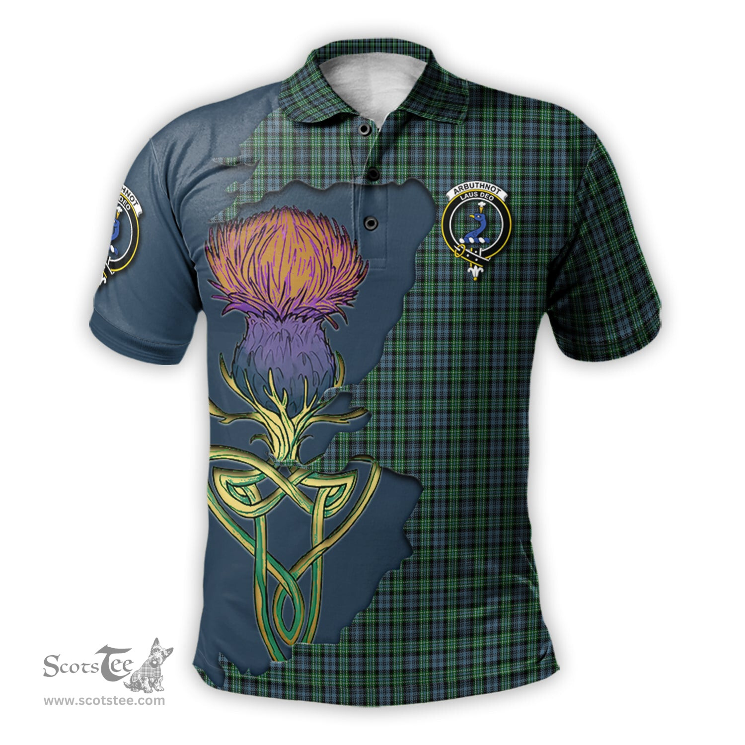 Scottish Arbuthnot Clan Tartan with Thistle and Scotland Map Tartan Plaid Polo Shirt Scottish Plaid Tartan Plaid - ScotsTee - scotstee.com