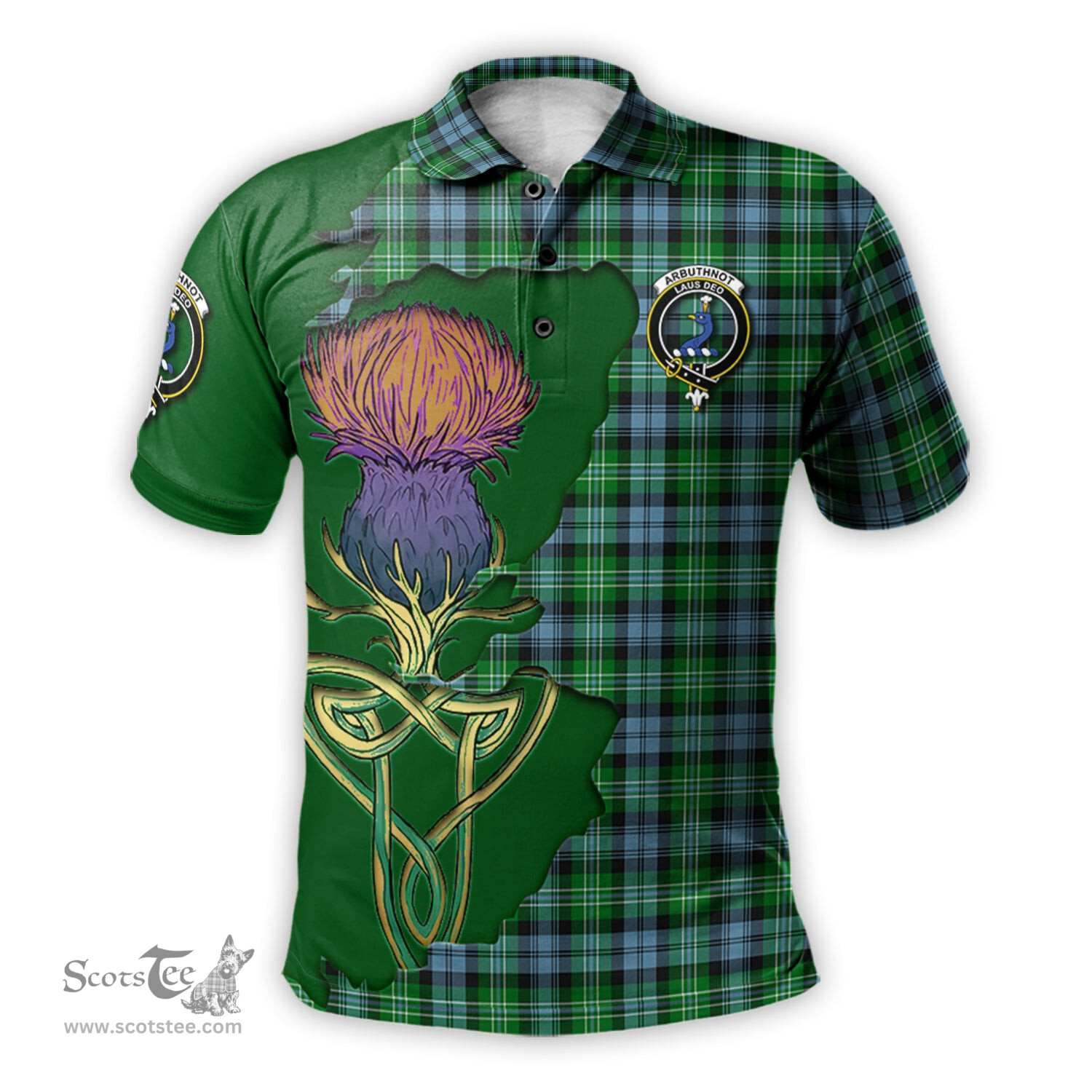 Scottish Arbuthnot Ancient Clan Tartan with Thistle and Scotland Map Tartan Plaid Polo Shirt Scottish Plaid Tartan Plaid - ScotsTee - scotstee.com