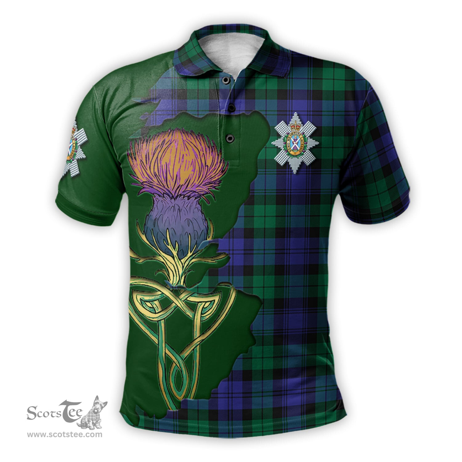 Scottish Black Watch Modern Clan Tartan with Thistle and Scotland Map Tartan Plaid Polo Shirt Scottish Plaid Tartan Plaid - ScotsTee - scotstee.com