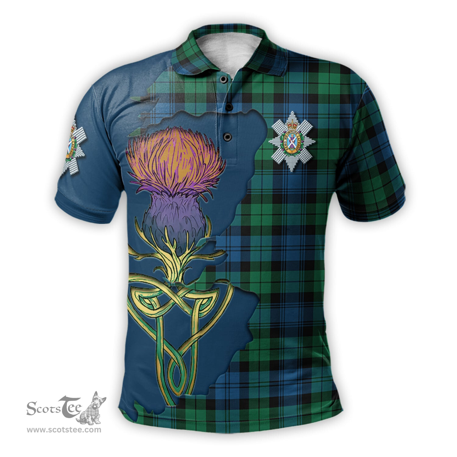 Scottish Black Watch Ancient Clan Tartan with Thistle and Scotland Map Tartan Plaid Polo Shirt Scottish Plaid Tartan Plaid - ScotsTee - scotstee.com