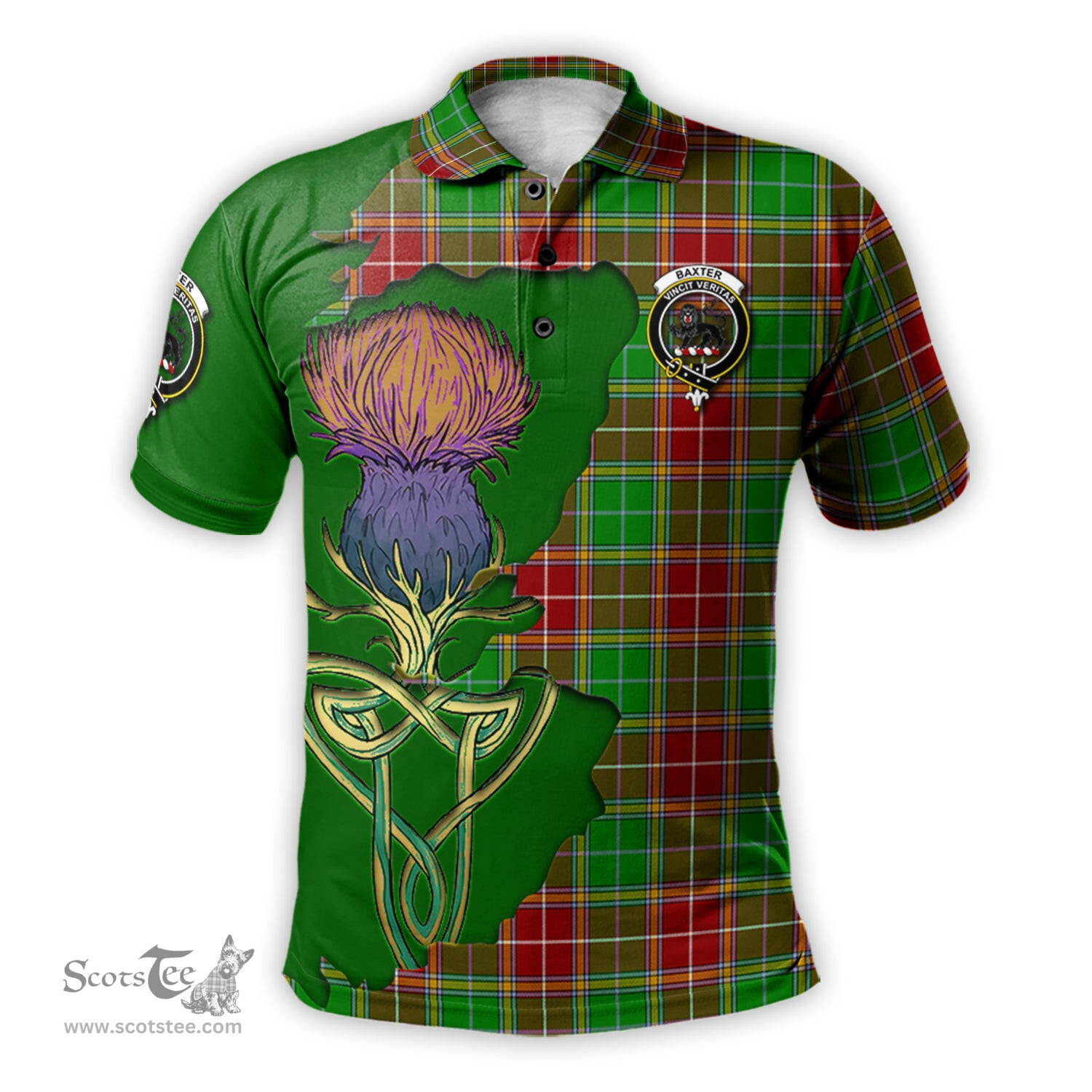 Scottish Baxter Modern Clan Tartan with Thistle and Scotland Map Tartan Plaid Polo Shirt Scottish Plaid Tartan Plaid - ScotsTee - scotstee.com