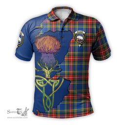 Scottish Bethune Clan Tartan with Thistle and Scotland Map Tartan Plaid Polo Shirt Scottish Plaid Tartan Plaid - ScotsTee - scotstee.com