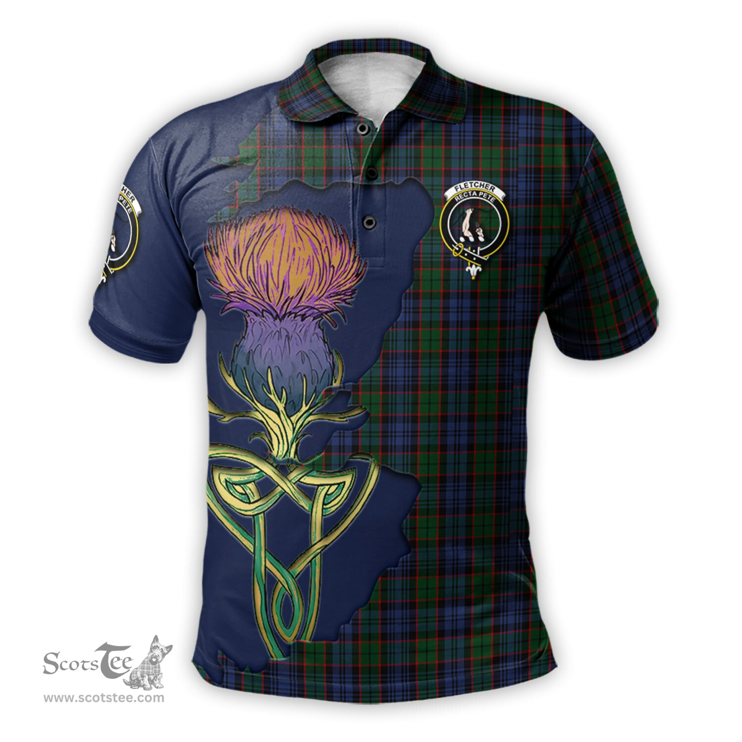 Scottish Fletcher Clan Tartan with Thistle and Scotland Map Tartan Plaid Polo Shirt Scottish Plaid Tartan Plaid - ScotsTee - scotstee.com