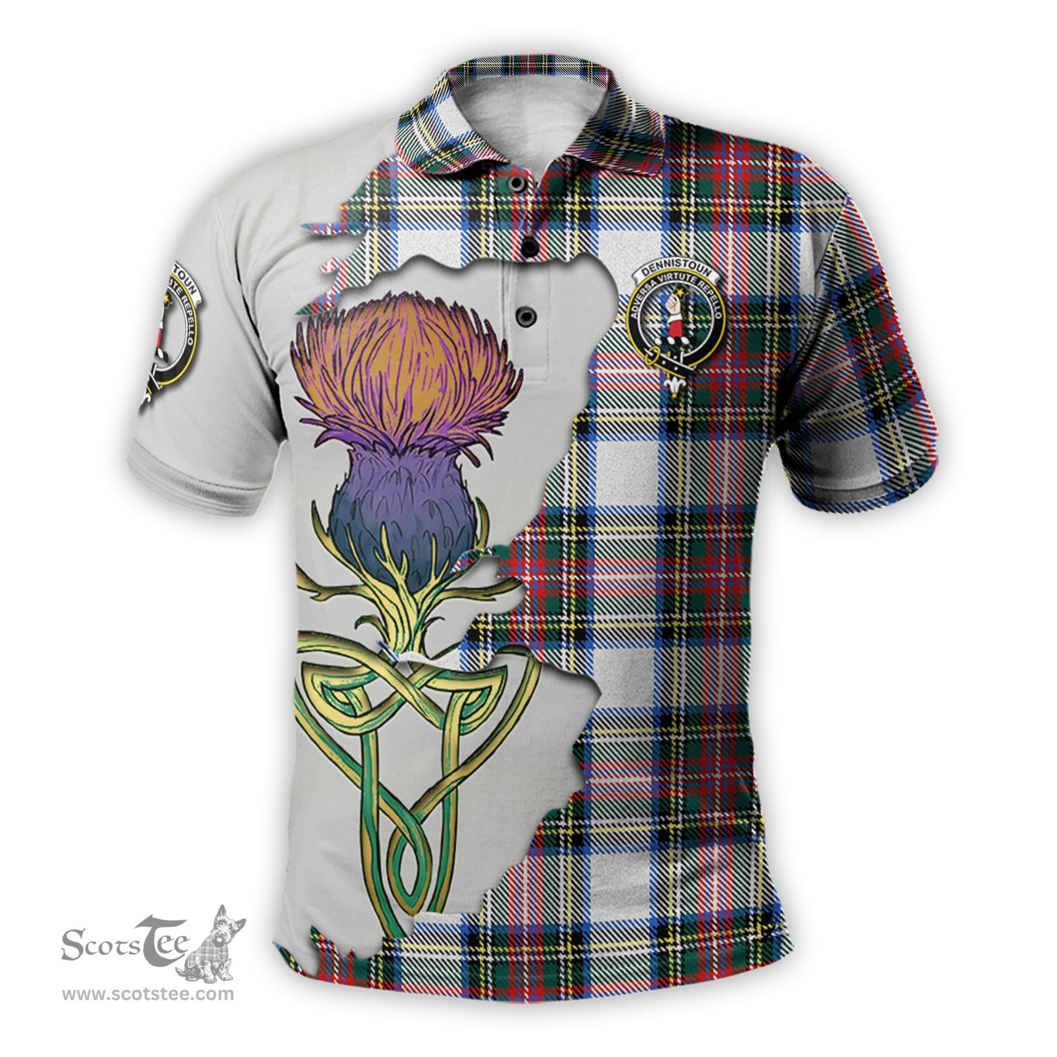 Scottish Dennistoun Clan Tartan with Thistle and Scotland Map Tartan Plaid Polo Shirt Scottish Plaid Tartan Plaid - ScotsTee - scotstee.com