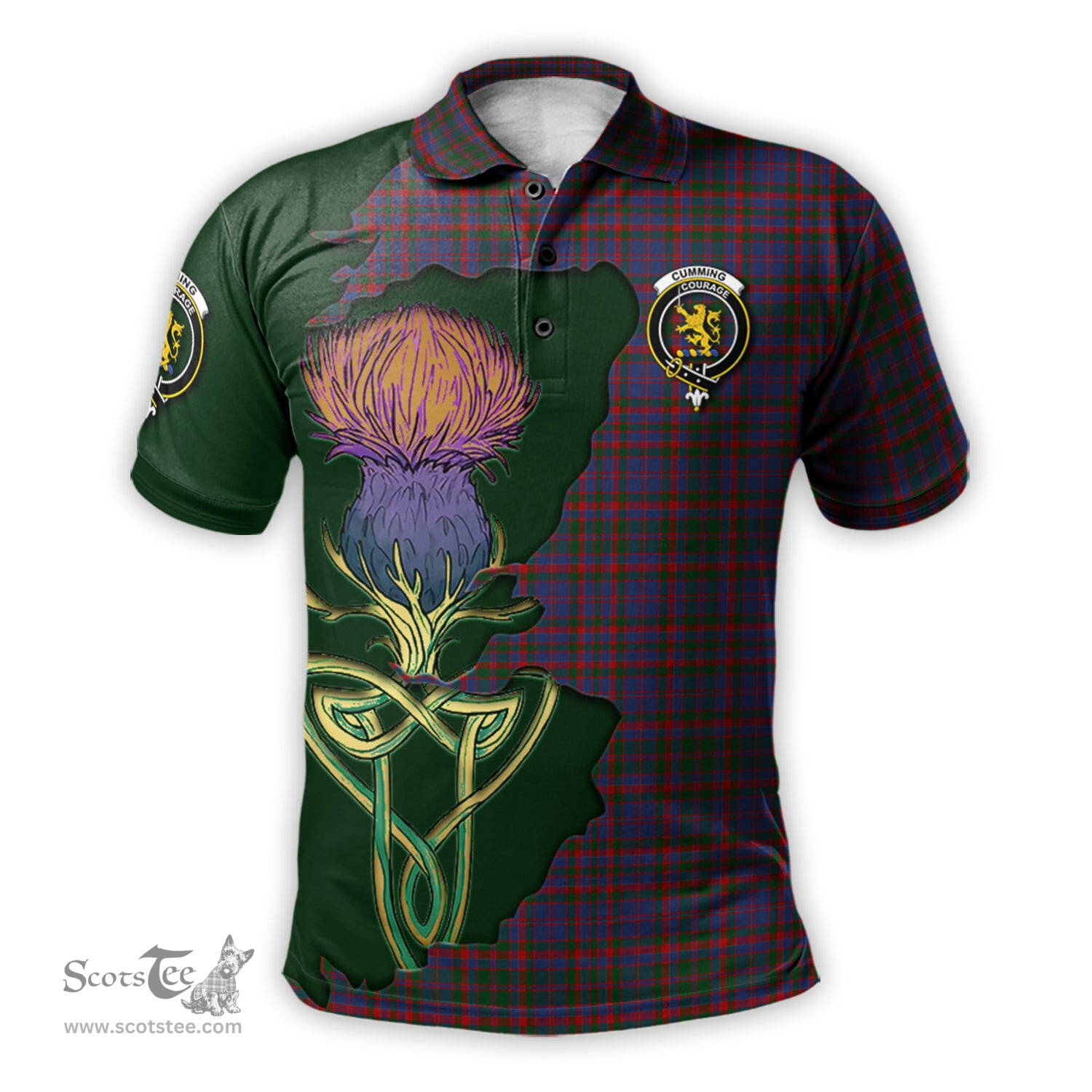 Scottish Cumming Clan Tartan with Thistle and Scotland Map Tartan Plaid Polo Shirt Scottish Plaid Tartan Plaid - ScotsTee - scotstee.com