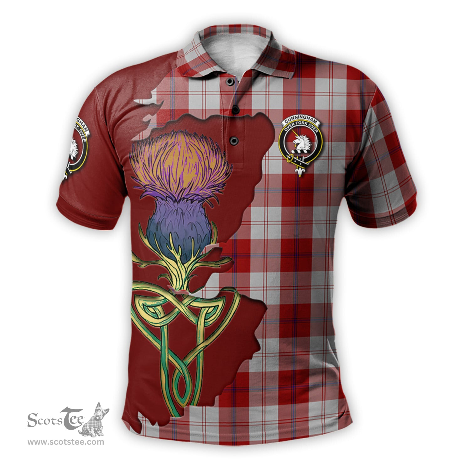 Scottish Cunningham Dress Clan Tartan with Thistle and Scotland Map Tartan Plaid Polo Shirt Scottish Plaid Tartan Plaid - ScotsTee - scotstee.com