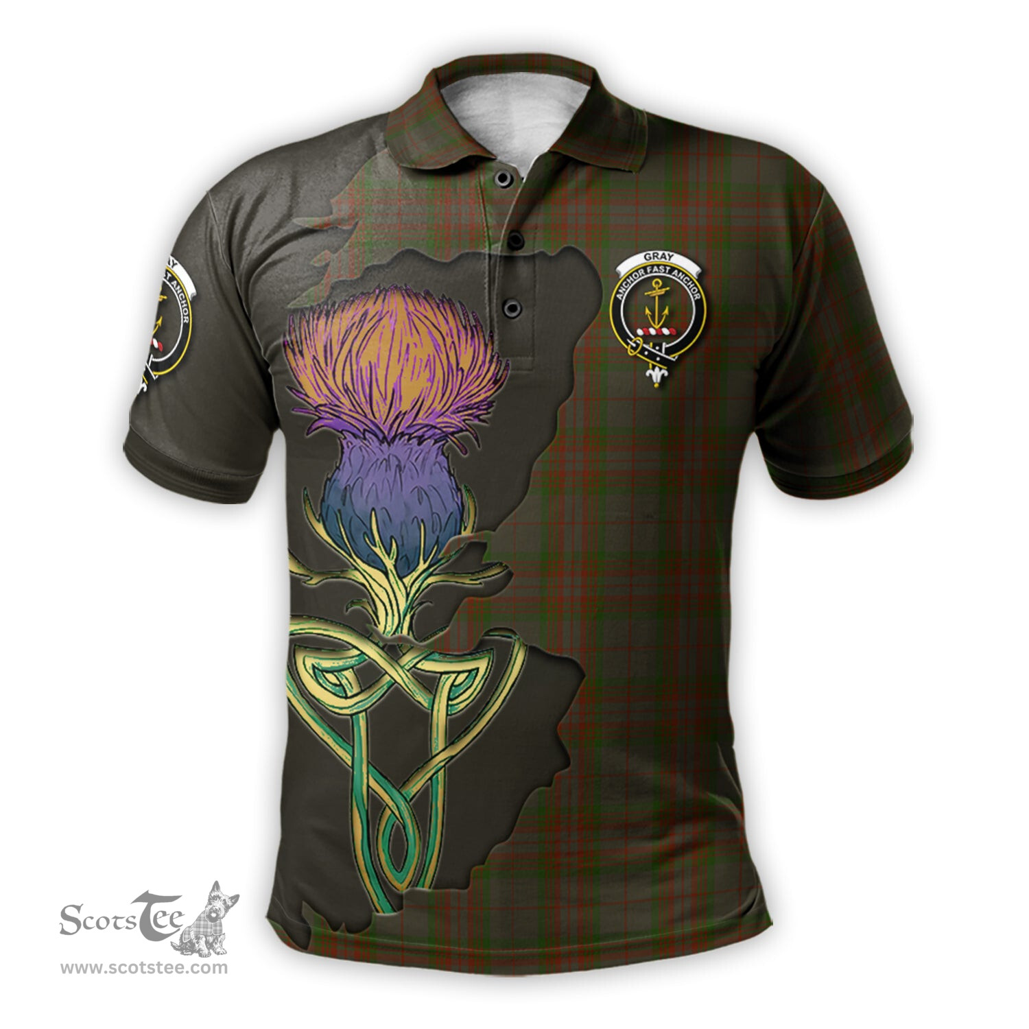 Scottish Gray Clan Tartan with Thistle and Scotland Map Tartan Plaid Polo Shirt Scottish Plaid Tartan Plaid - ScotsTee - scotstee.com