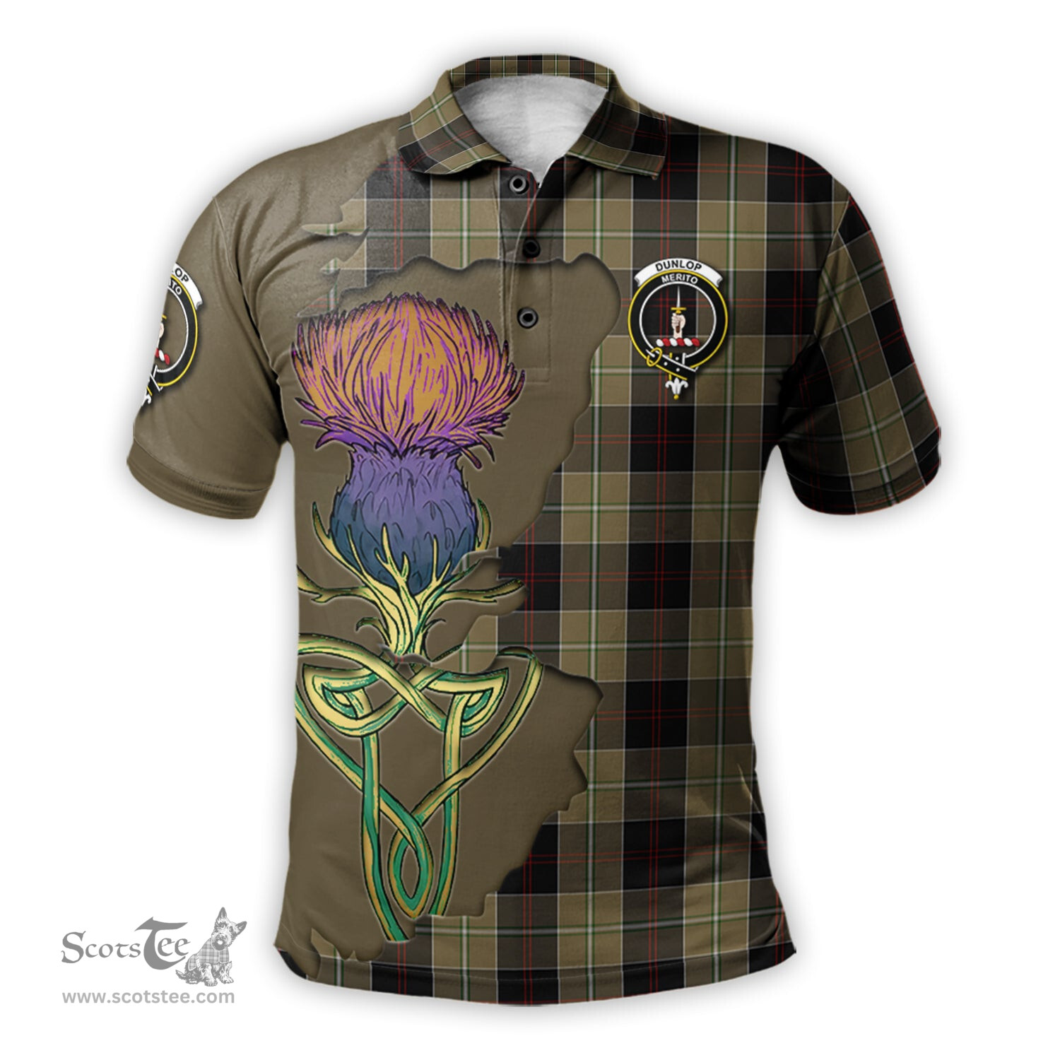 Scottish Dunlop Hunting Clan Tartan with Thistle and Scotland Map Tartan Plaid Polo Shirt Scottish Plaid Tartan Plaid - ScotsTee - scotstee.com