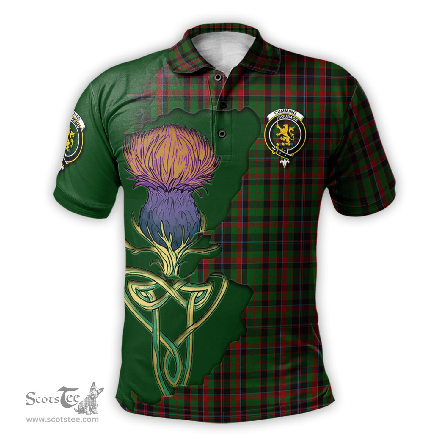 Scottish Cumming Hunting Clan Tartan with Thistle and Scotland Map Tartan Plaid Polo Shirt Scottish Plaid Tartan Plaid - ScotsTee - scotstee.com
