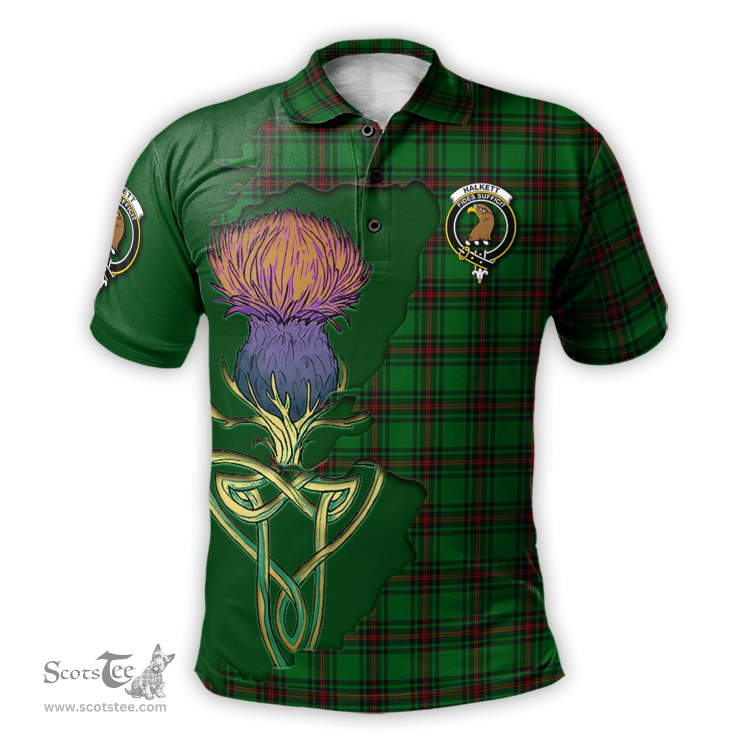 Scottish Halkett Clan Tartan with Thistle and Scotland Map Tartan Plaid Polo Shirt Scottish Plaid Tartan Plaid - ScotsTee - scotstee.com
