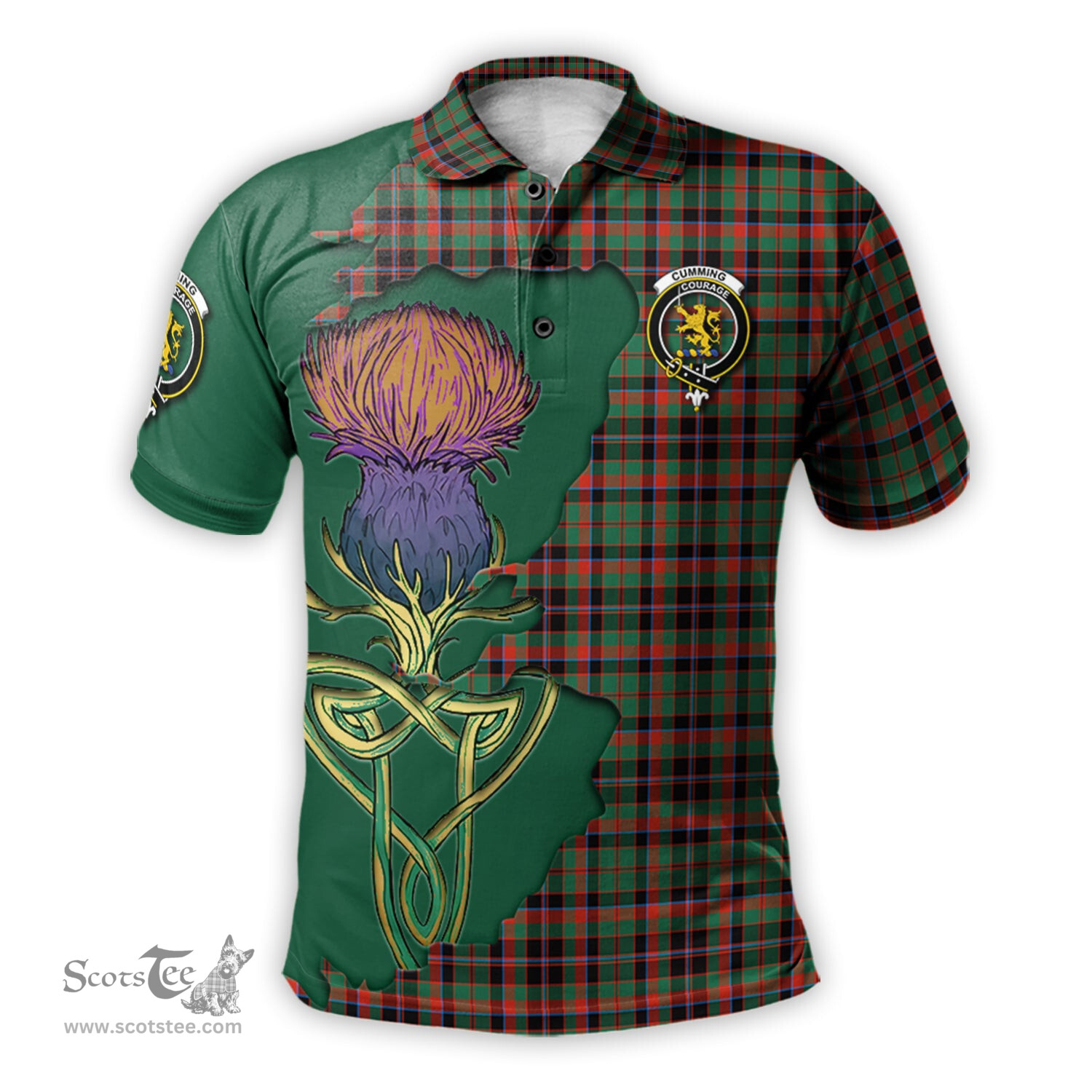 Scottish Cumming Hunting Ancient Clan Tartan with Thistle and Scotland Map Tartan Plaid Polo Shirt Scottish Plaid Tartan Plaid - ScotsTee - scotstee.com