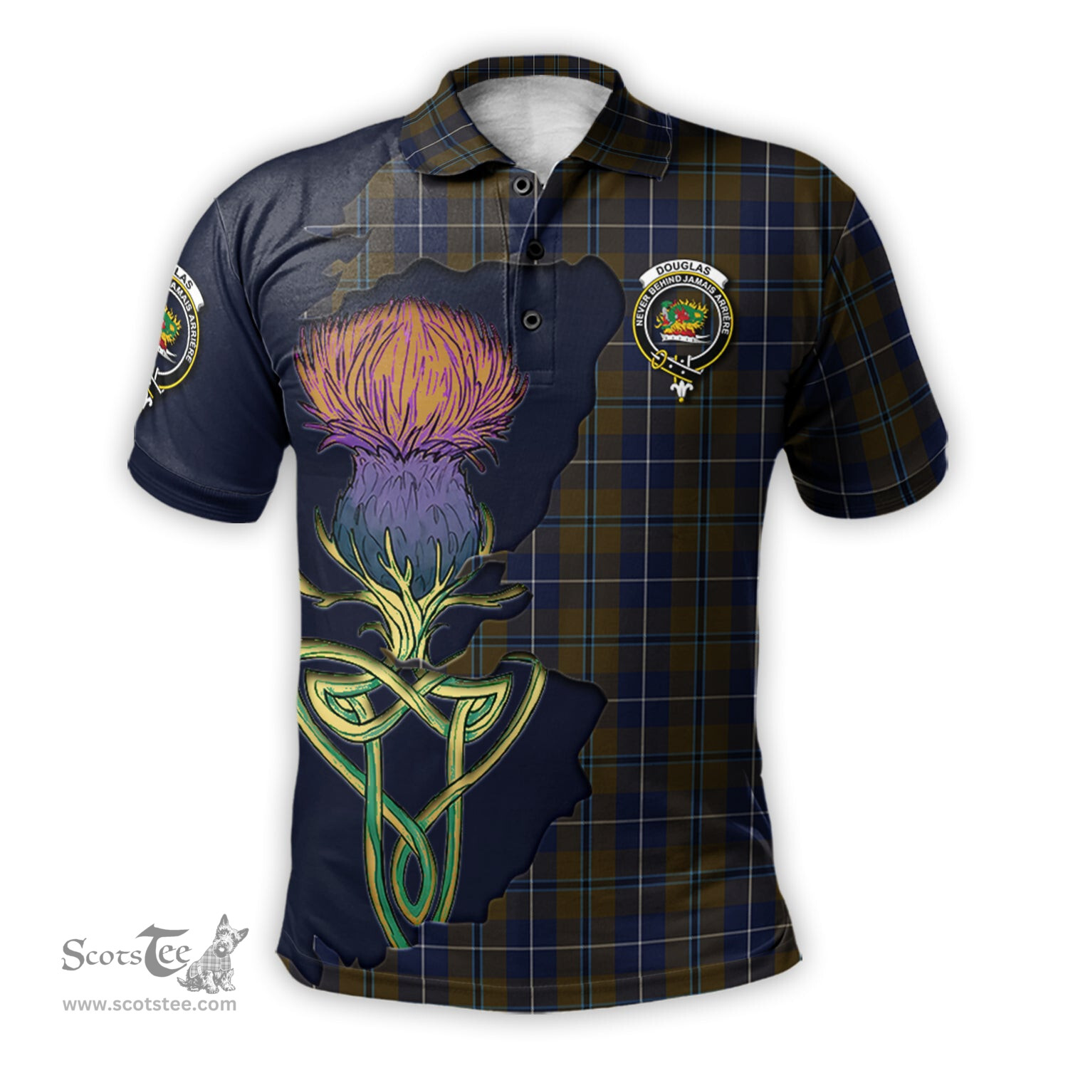 Scottish Douglas Brown Clan Tartan with Thistle and Scotland Map Tartan Plaid Polo Shirt Scottish Plaid Tartan Plaid - ScotsTee - scotstee.com