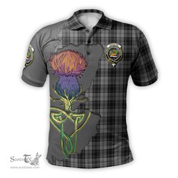 Scottish Douglas Grey Clan Tartan with Thistle and Scotland Map Tartan Plaid Polo Shirt Scottish Plaid Tartan Plaid - ScotsTee - scotstee.com