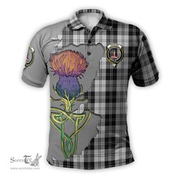 Scottish Erskine Black and White Clan Tartan with Thistle and Scotland Map Tartan Plaid Polo Shirt Scottish Plaid Tartan Plaid - ScotsTee - scotstee.com