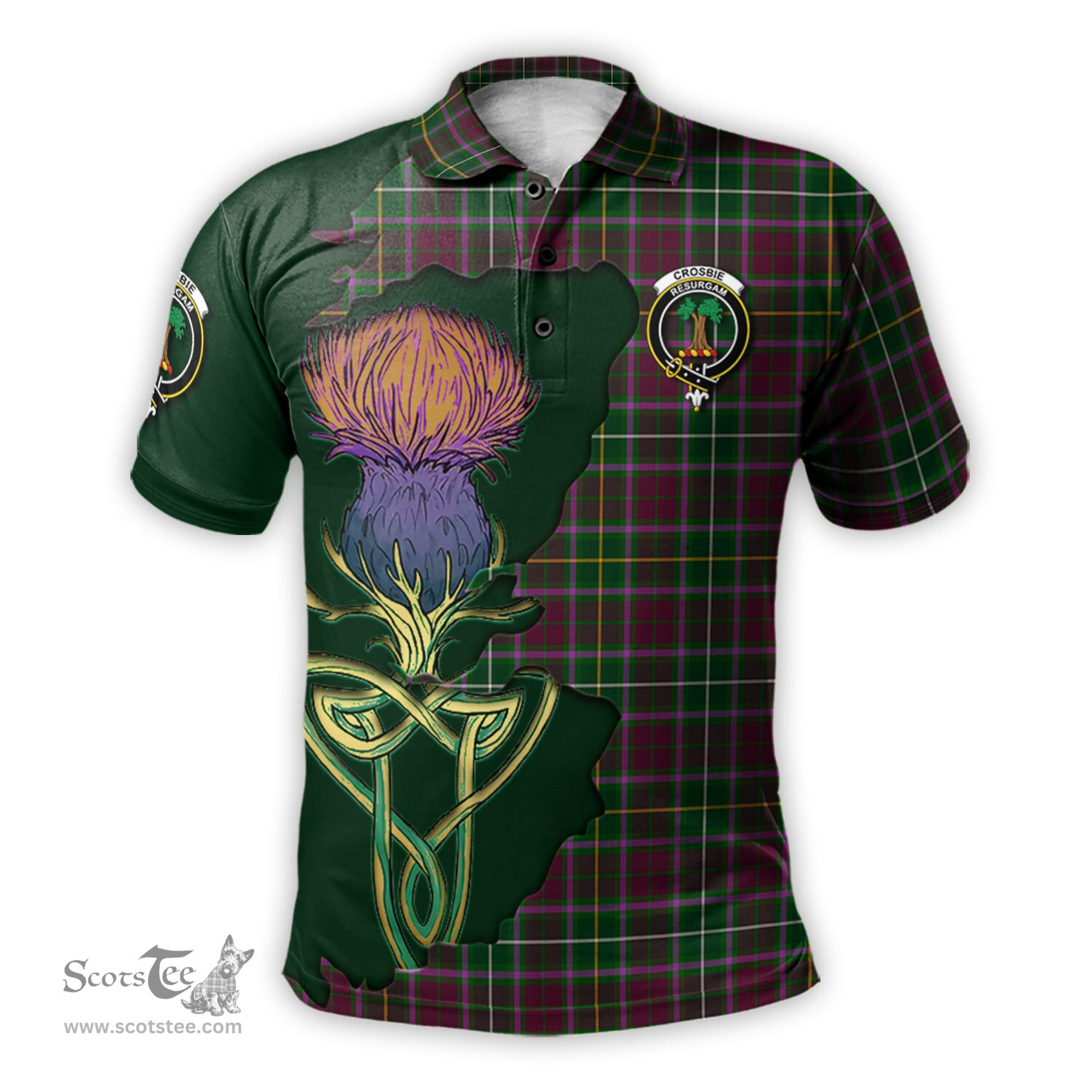 Scottish Crosbie Clan Tartan with Thistle and Scotland Map Tartan Plaid Polo Shirt Scottish Plaid Tartan Plaid - ScotsTee - scotstee.com