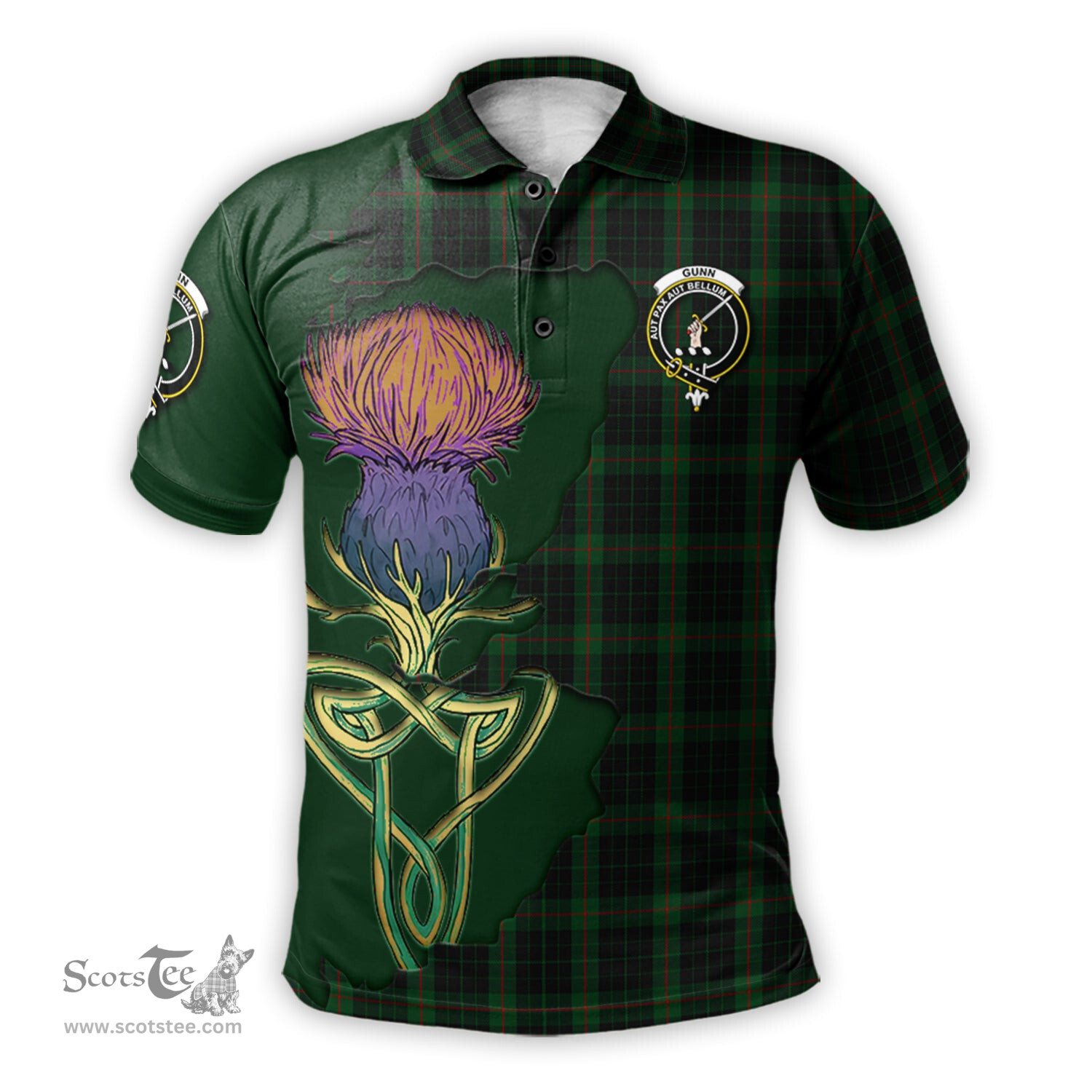 Scottish Gunn Logan Clan Tartan with Thistle and Scotland Map Tartan Plaid Polo Shirt Scottish Plaid Tartan Plaid - ScotsTee - scotstee.com