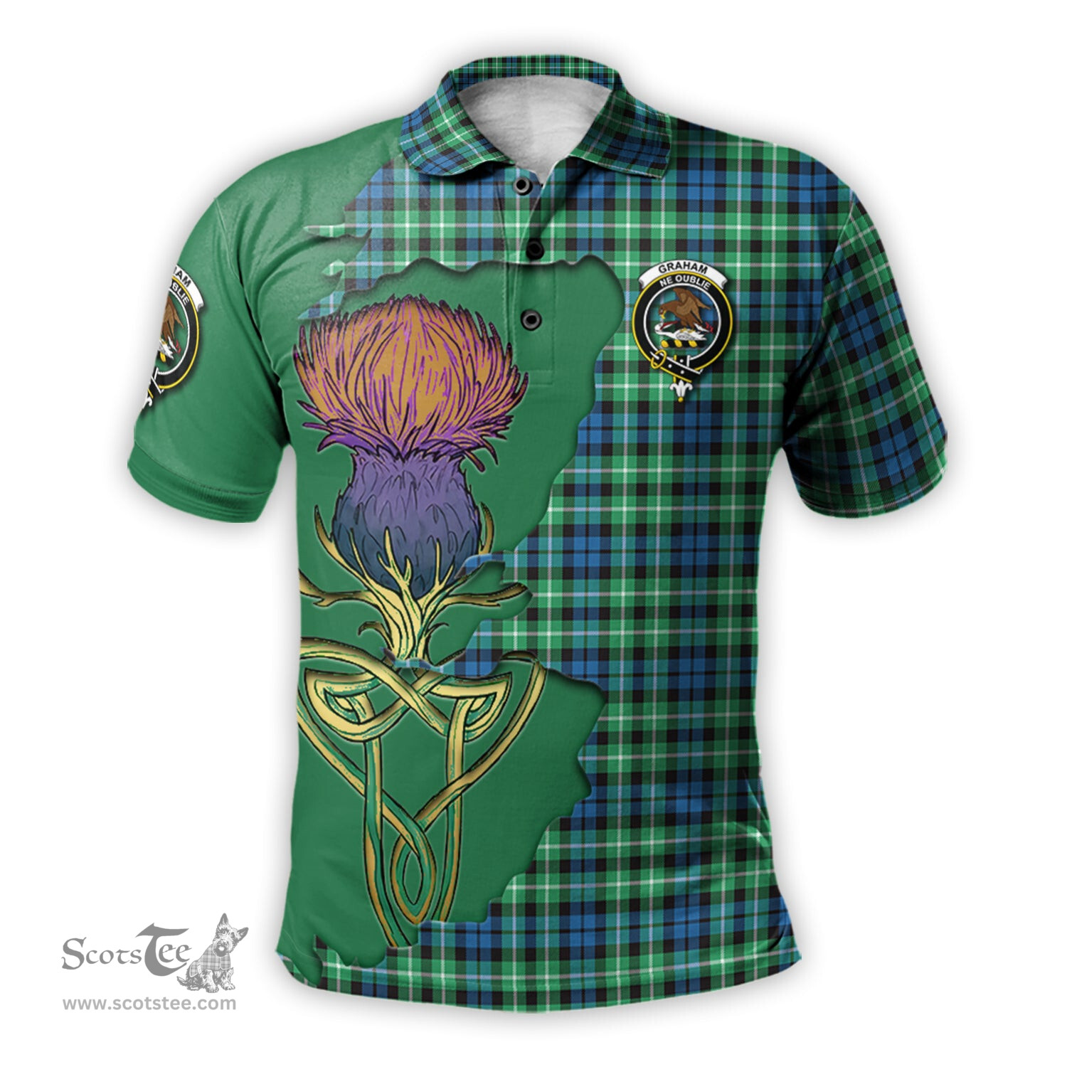 Scottish Graham of Montrose Ancient Clan Tartan with Thistle and Scotland Map Tartan Plaid Polo Shirt Scottish Plaid Tartan Plaid - ScotsTee - scotstee.com