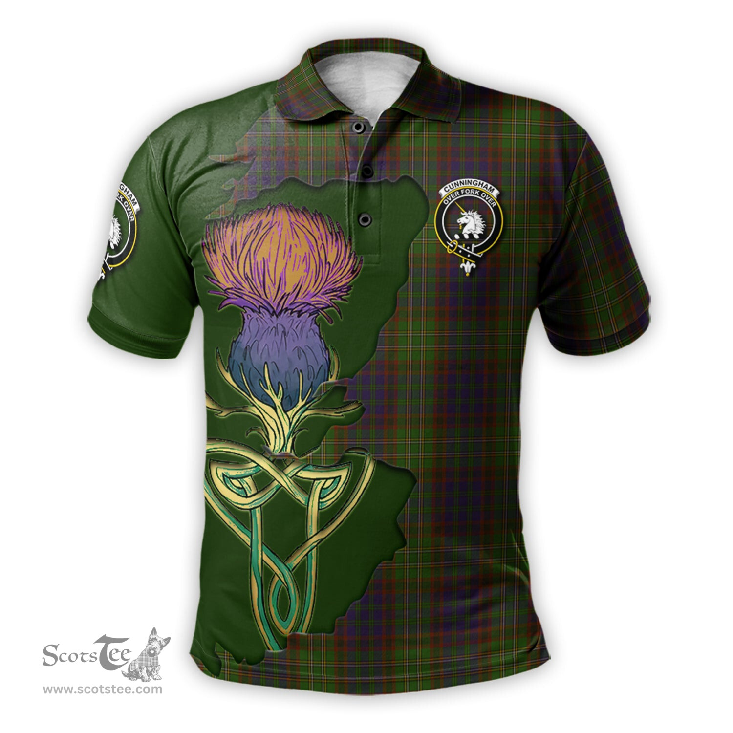 Scottish Cunningham Hunting Modern Clan Tartan with Thistle and Scotland Map Tartan Plaid Polo Shirt Scottish Plaid Tartan Plaid - ScotsTee - scotstee.com