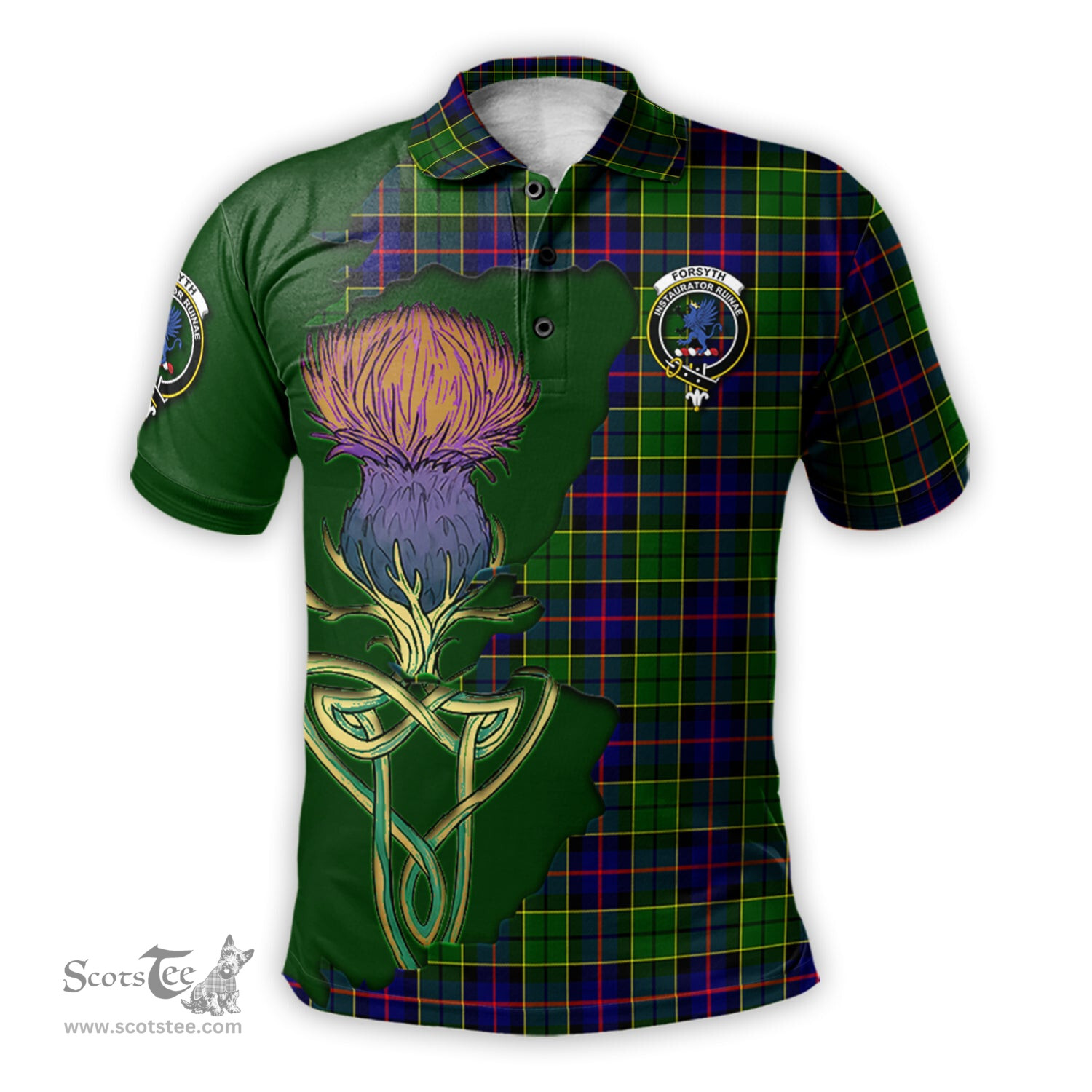 Scottish Forsyth Modern Clan Tartan with Thistle and Scotland Map Tartan Plaid Polo Shirt Scottish Plaid Tartan Plaid - ScotsTee - scotstee.com